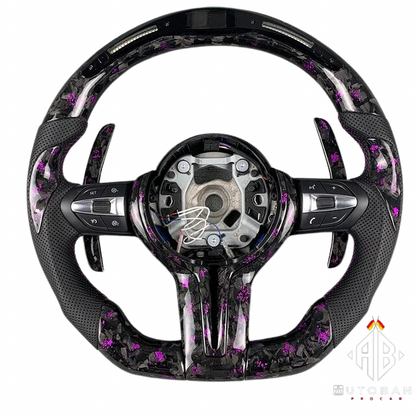 BMW carbon steering wheel forged with purple LED details, BMW F20, F22, F30, F35, F32, F01, F02, F10, F18, M2, M3