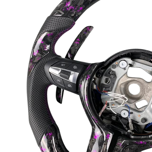 BMW carbon steering wheel forged with purple LED details, BMW F20, F22, F30, F35, F32, F01, F02, F10, F18, M2, M3