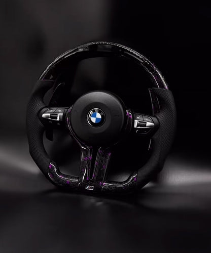 BMW carbon steering wheel forged with purple LED details, BMW F20, F22, F30, F35, F32, F01, F02, F10, F18, M2, M3